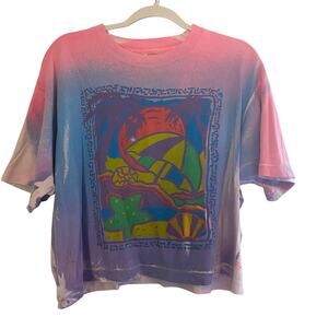 Vintage Tie Dyed Beach T-shirt Cropped Single Stitch Womens One Size